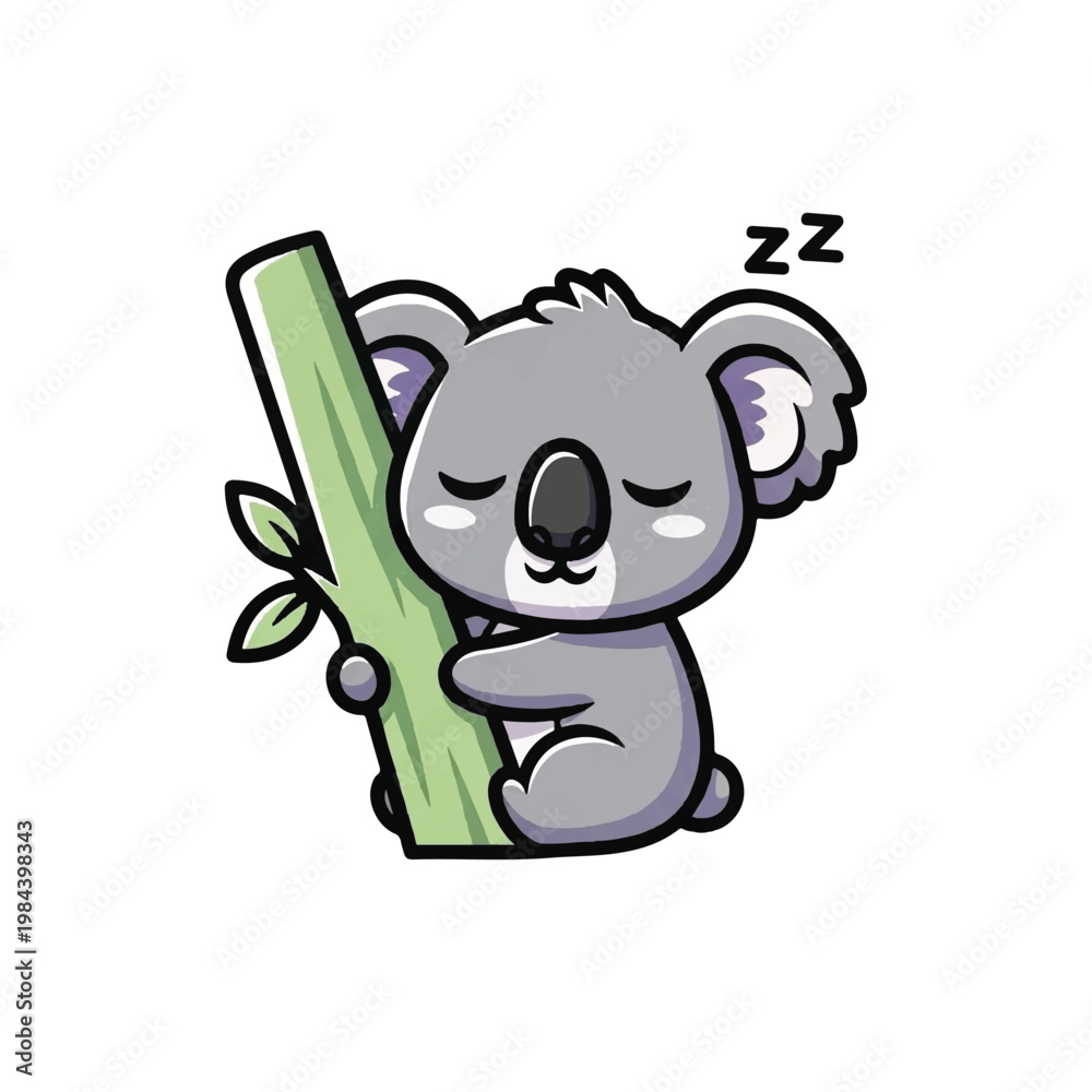 Fototapeta premium Cute Koala Sleeping on Tree Trunk.