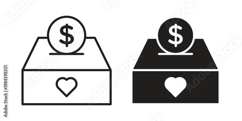Donation box icon outline and solid set. Graphic icons