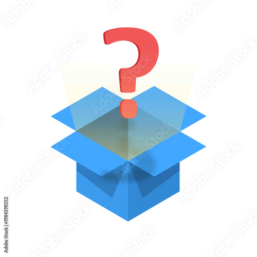 Mystery Box with Question Mark Icon Representing Secret Gift, Surprise Package, Hidden Prize, and Unboxing Concept in Blue Isometric Vector Illustration