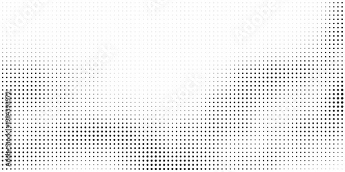 Abstract Black Halftone Dot Pattern. Wavy Gradient Fading from Dense Bottom Right to Light Top Left. Retro Texture Isolated on White Background