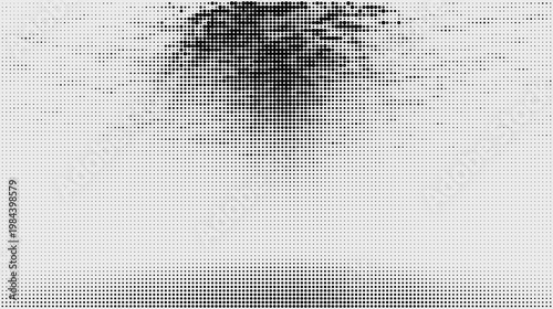 Abstract Black and White Halftone Dot Pattern with Dense Smoky Cloud Burst Shape and Fading Gradient. Retro Book Texture Background, eps