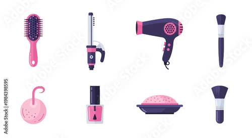 Collection of Hair Styling Tools Including Brush Dryer and Comb