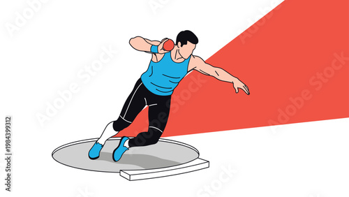 Professional male athlete performing shot put throw on track and field competition representing power strength and achievement.