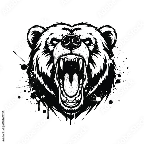 Fierce bear head with open mouth.