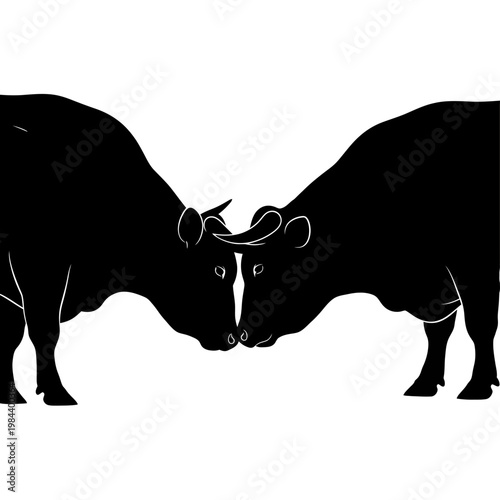 Two Bulls Facing Each Other Silhouette Vector Illustration