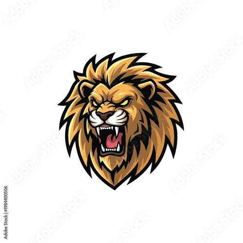Furious Lion Cartoon Head Illustration.
