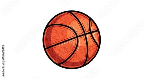 Detailed illustration of an orange basketball with black lines and textured surface isolated on a plain white background.
