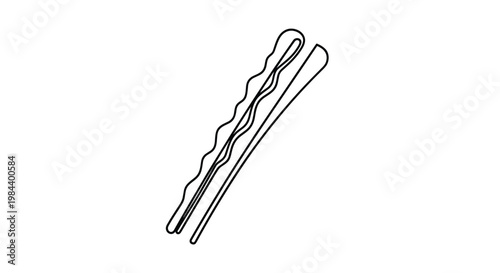 Simple black and white line art illustration showing a pair of classic hair grips or bobby pins used for hair styling.