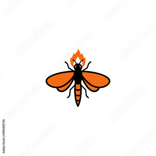 Fire Wasp Logo Vector Illustration with Flame Element
