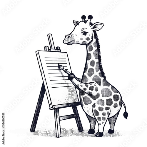 Giraffe painting on an easel creatively 1.