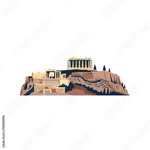 Vector Illustration of the Parthenon and Acropolis in Athens Greece