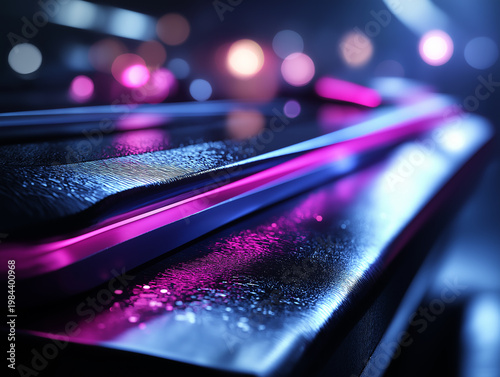 Cybernetic Interface: A close-up showcases a futuristic cybernetic interface, glowing with neon pink and blue light, exuding an aura of technological innovation and cutting-edge design.