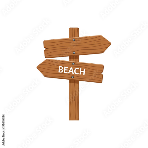 Wooden Beach Directional Signpost Illustration