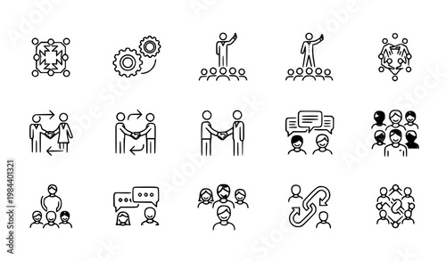 Collaboration community linear icon set teamwork vector