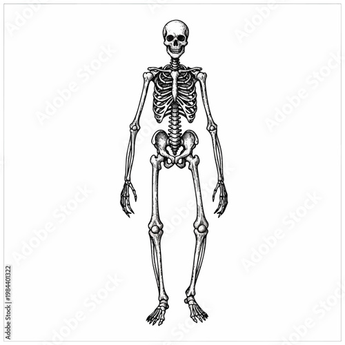 Human Skeleton Anatomy Medical Illustration.