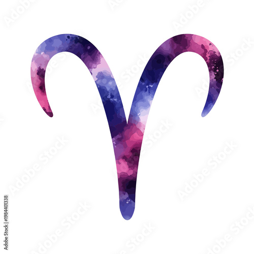 Aries Zodiac Symbol with Purple and Pink Galaxy Texture