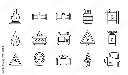 Natural gas energy outline icon set pipeline vector