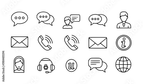 Chat speaking web outline icon set communication vector