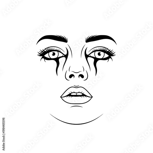 Minimalist Vector Illustration of a Woman Crying Face with Tears