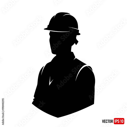 Silhouette of Construction Worker Wearing Hard Hat Vector Illustration