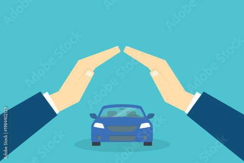 Car Insurance Protection Concept Hands Covering Vehicle Safety Auto Coverage Security Illustration