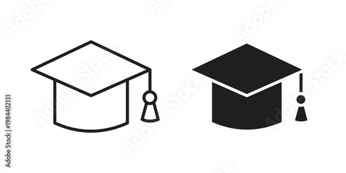 Graduation cap icon outline and solid set. Graphic icons