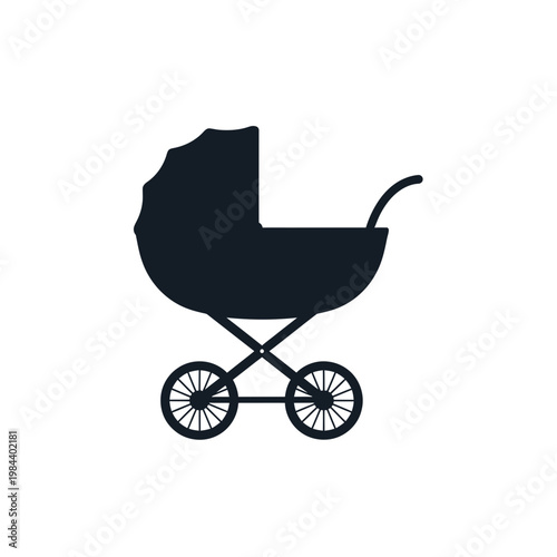 Black baby stroller carriage silhouette vector illustration