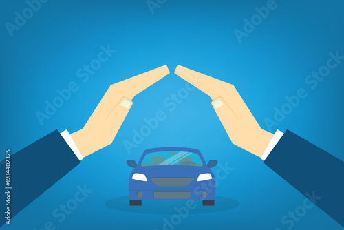 Car Insurance Protection Concept Hands Covering Vehicle Safety Auto Coverage Security Illustration