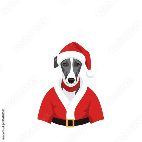 Greyhound Dog in Santa Claus Costume Vector Illustration