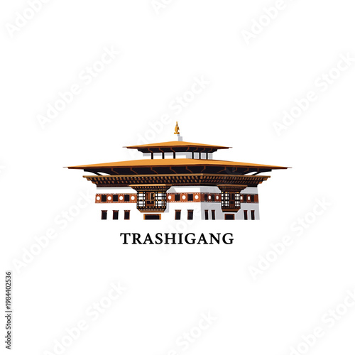 Trashigang Dzong Illustration Bhutanese Fortress Monastery Vector