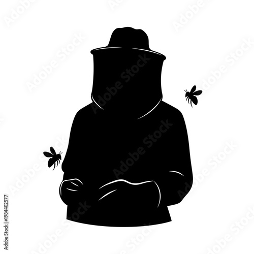 Beekeeper Silhouette with Flying Bees Vector Illustration