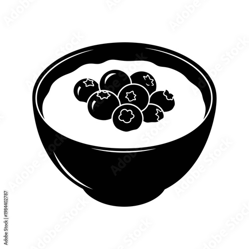 Blueberry Yogurt Bowl Vector Icon Illustration