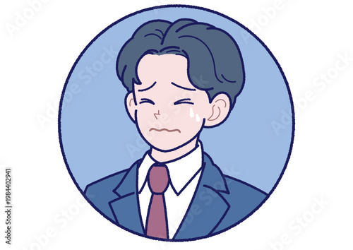 スーツ姿の若い男性の表情のアイコン　泣く