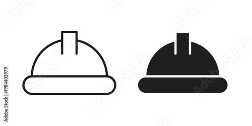 Hard hat icon outline and solid set. Graphic icons