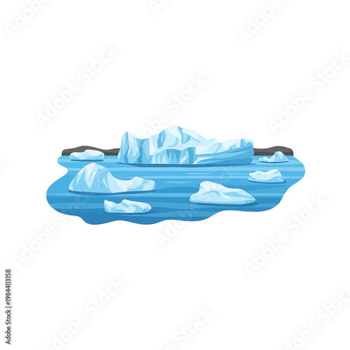 Vector Illustration of Floating Arctic Icebergs in Blue Ocean Water