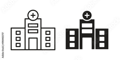 Hospital icon outline and solid set. Graphic icons