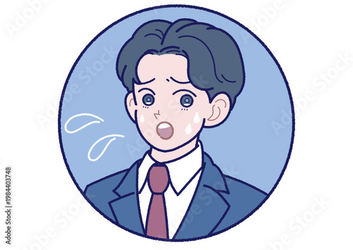 スーツ姿の若い男性の表情のアイコン　焦り