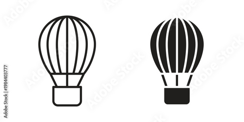 Hot air balloon icon outline and solid set. Graphic icons