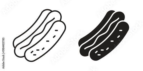 Hot dog icon outline and solid set. Graphic icons