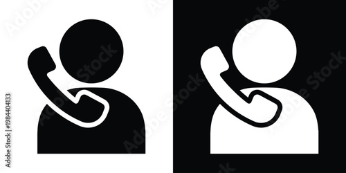 Customer service or operator icons featuring a person with a calling signal. Represents live support, telemarketing, and personal communication services.
