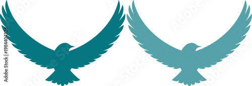 Two teal birds in flight with outstretched wings gradient