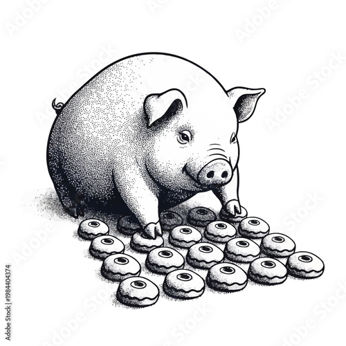 Pig Eating Donuts Sweet Treats.