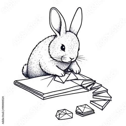 Rabbit making paper origami craft.