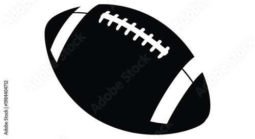 A black and white silhouette of an american football against a white background