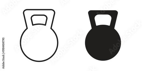 Kettlebell icon outline and solid set. Graphic icons
