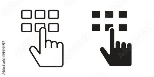 Keypad icon outline and solid set. Graphic icons