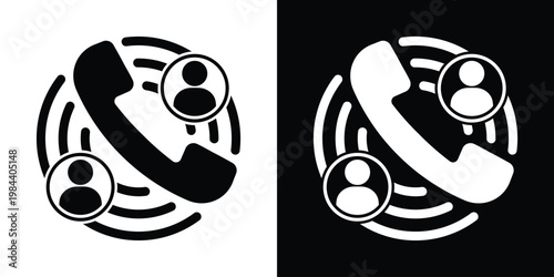 Customer service or operator icons featuring a person with a calling signal. Represents live support, telemarketing, and personal communication services.