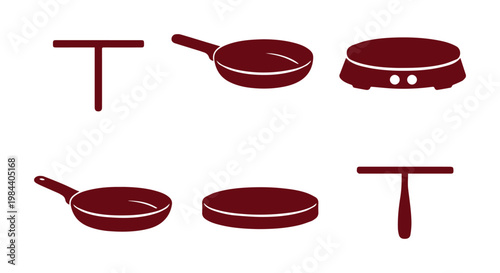 Raclette grill and pan vector icon set, traditional Swiss cheese melting and cooking equipment, gourmet dining and culinary tools collection