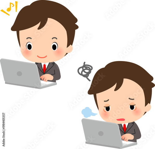 楽しそうに仕事するビジネスマンと嫌々仕事するビジネスマン