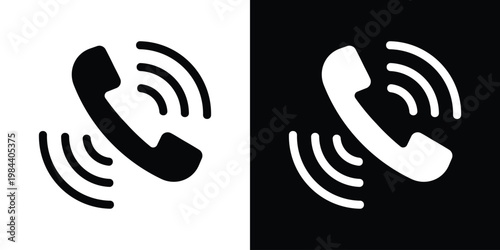 Minimalist incoming call or wireless communication icons showing a phone handset with signal waves. Perfect for contact us and hotline interface designs.